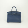 Hermes Birkin 35 Tote Taurillon Clemence Blue Silver