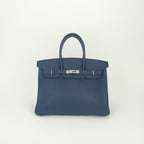 Hermes Birkin 35 Tote Taurillon Clemence Blue Silver