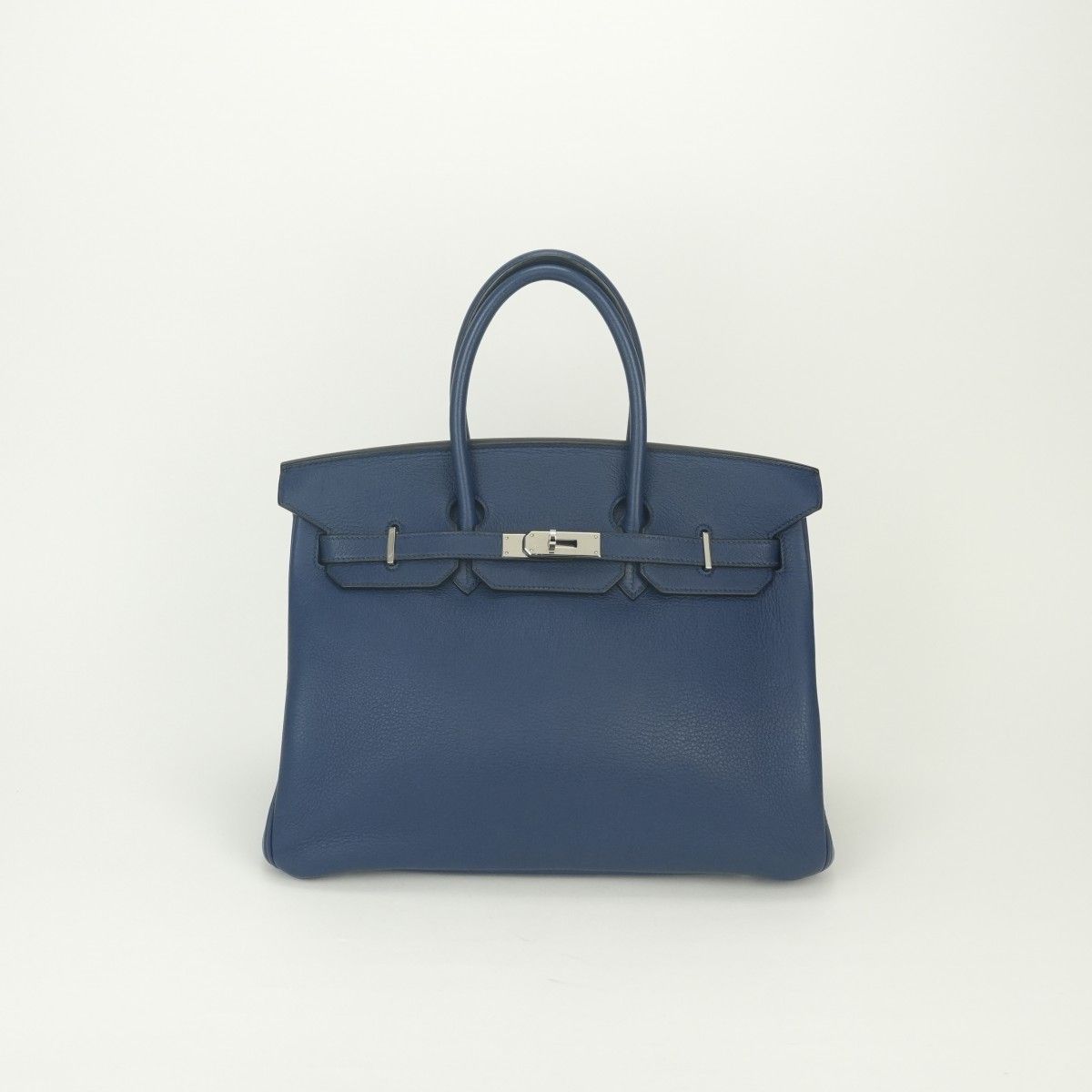 Hermes Birkin 35 Tote Taurillon Clemence Blue Silver
