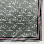 Chanel CC Logo All Over Print Silk Scarf Gray Pink Black Vintage — view 5