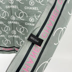 Chanel CC Logo All Over Print Silk Scarf Gray Pink Black Vintage — view 7