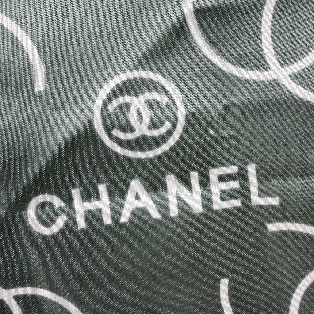 Chanel CC Logo All Over Print Silk Scarf Gray Pink Black Vintage — view 6