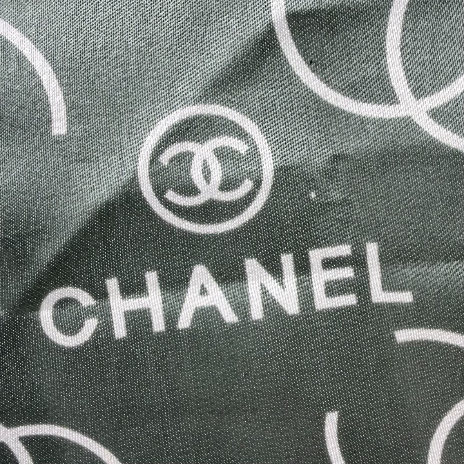Chanel CC Logo All Over Print Silk Scarf Gray Pink Black Vintage — view 6