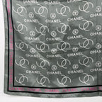 Chanel CC Logo All Over Print Silk Scarf Gray Pink Black Vintage — view 4