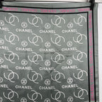 Chanel CC Logo All Over Print Silk Scarf Gray Pink Black Vintage — view 3