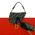 Dior Oblique Saddle Bag Canvas Leather 2-Way Navy