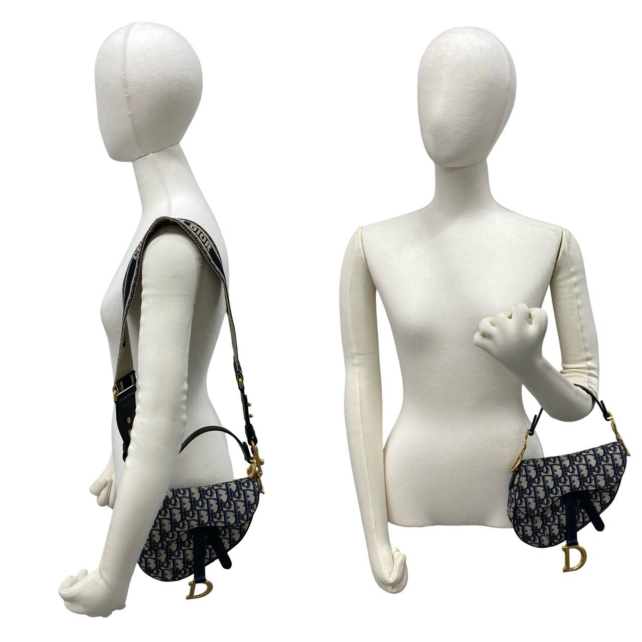 Dior Oblique Saddle Bag Canvas Leather 2-Way Navy — view 2