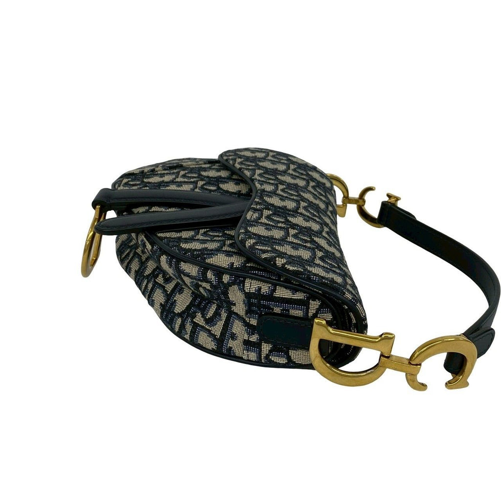 Dior Oblique Saddle Bag Canvas Leather 2-Way Navy — view 6
