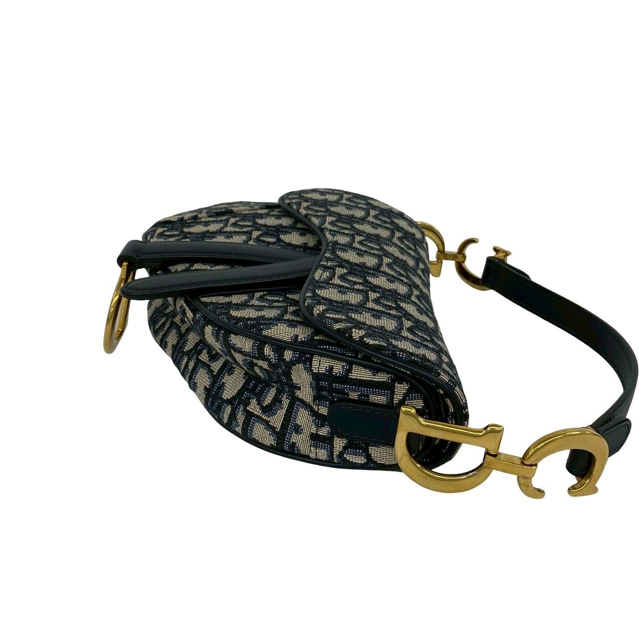 Dior Oblique Saddle Bag Canvas Leather 2-Way Navy — view 6