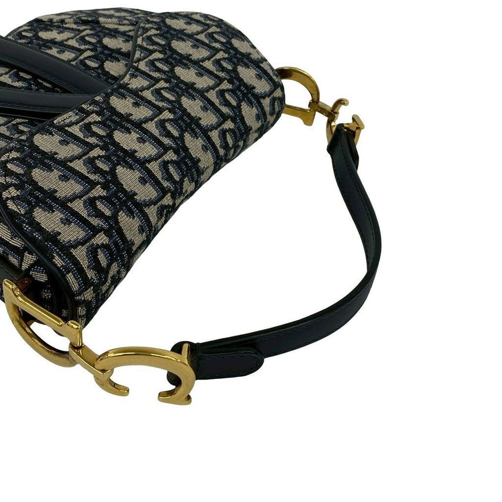 Dior Oblique Saddle Bag Canvas Leather 2-Way Navy — view 4