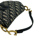 Dior Oblique Saddle Bag Canvas Leather 2-Way Navy — view 4