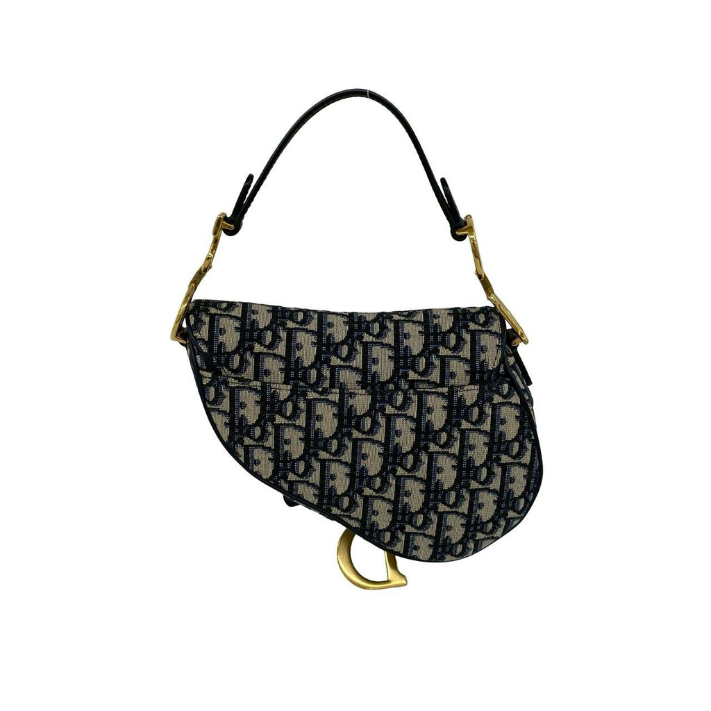 Dior Oblique Saddle Bag Canvas Leather 2-Way Navy — view 3