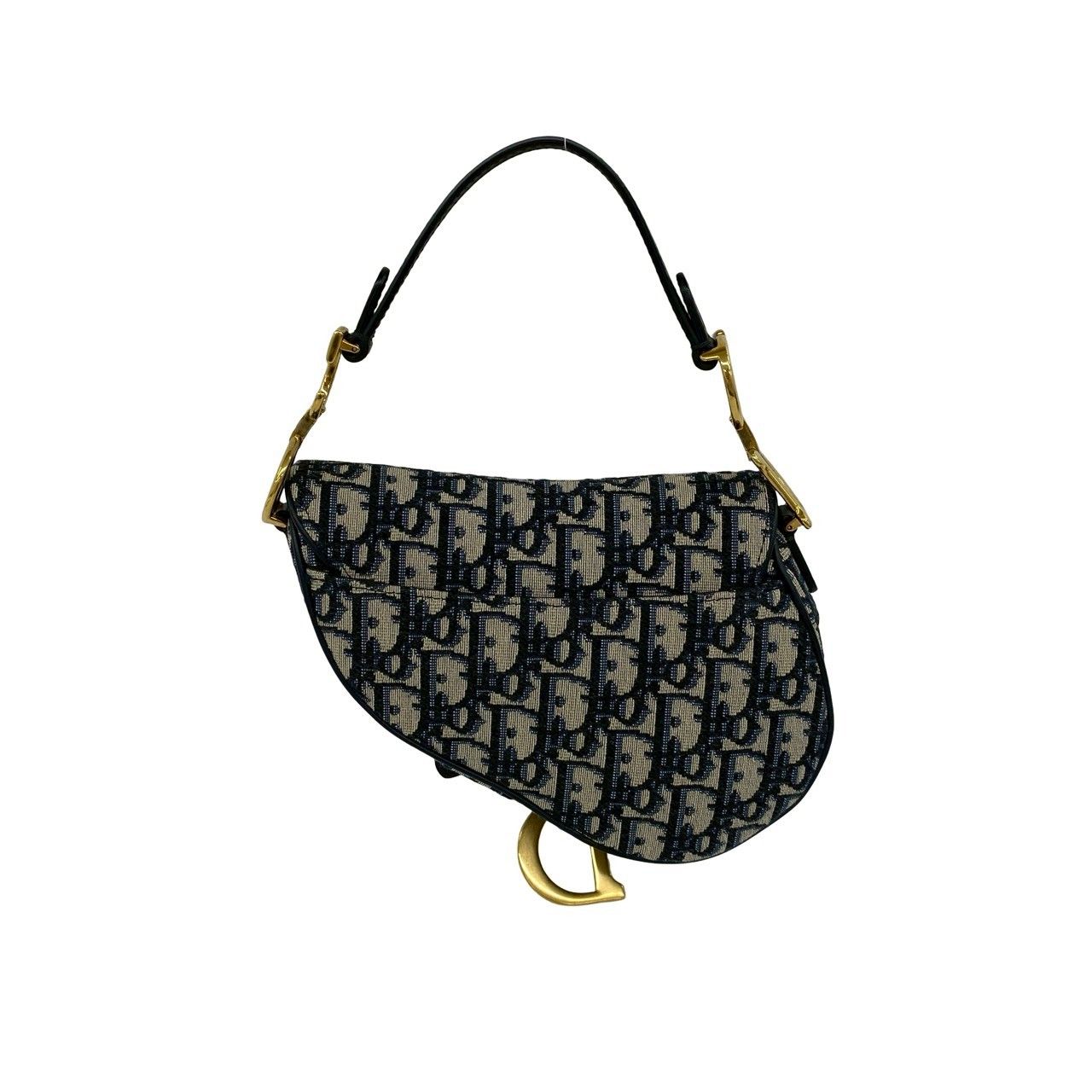 Dior Oblique Saddle Bag Canvas Leather 2-Way Navy — view 3