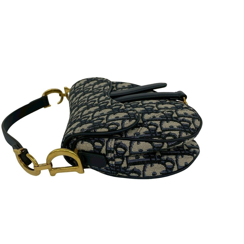 Dior Oblique Saddle Bag Canvas Leather 2-Way Navy — view 5
