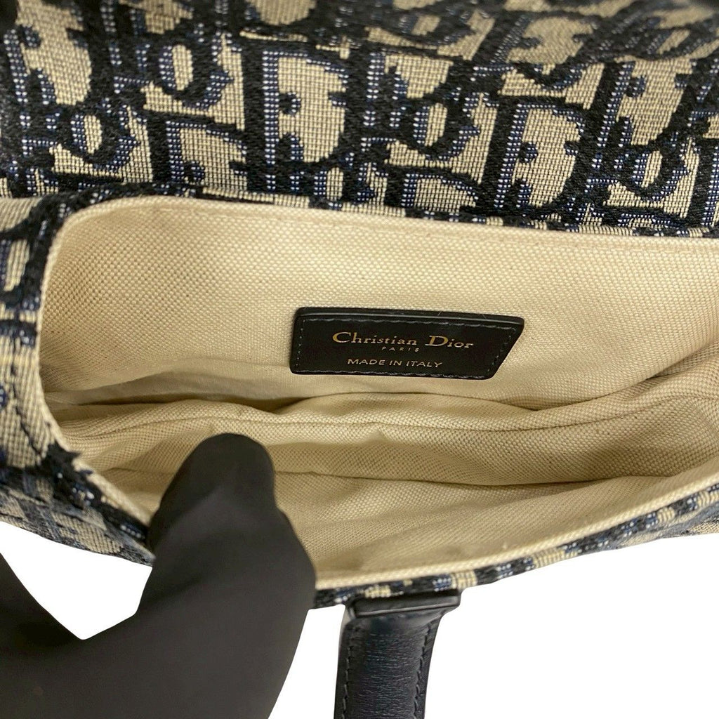 Dior Oblique Saddle Bag Canvas Leather 2-Way Navy — view 9