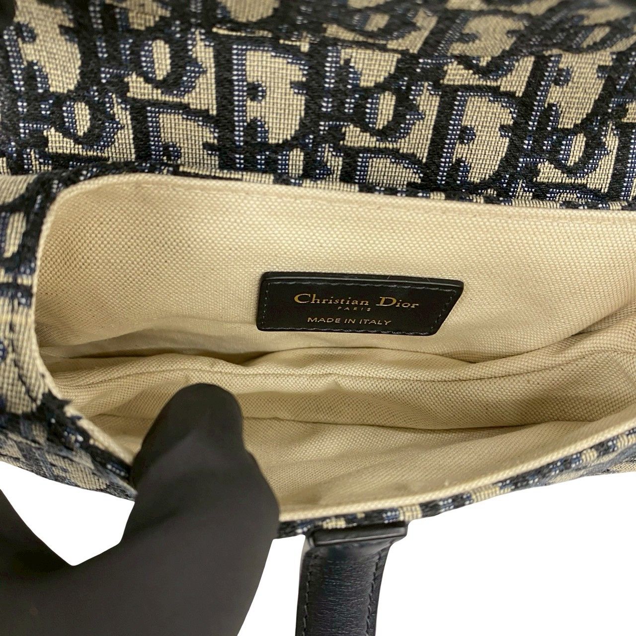 Dior Oblique Saddle Bag Canvas Leather 2-Way Navy — view 9