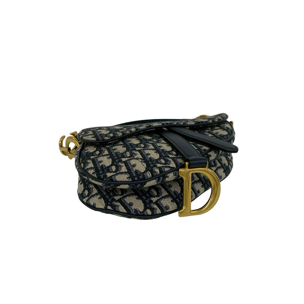 Dior Oblique Saddle Bag Canvas Leather 2-Way Navy — view 7