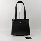 Chanel CC Logo Tote Shoulder Bag Caviar Leather Black Silver Vintage — view 3