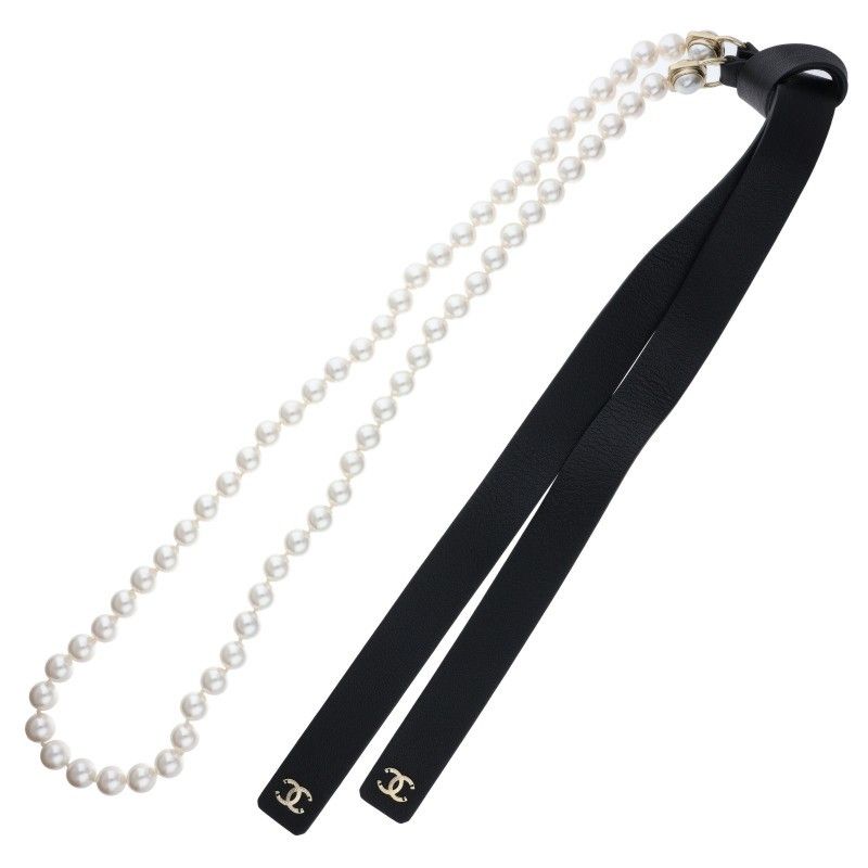 Chanel Faux Pearl Ribbon Necklace — view 2