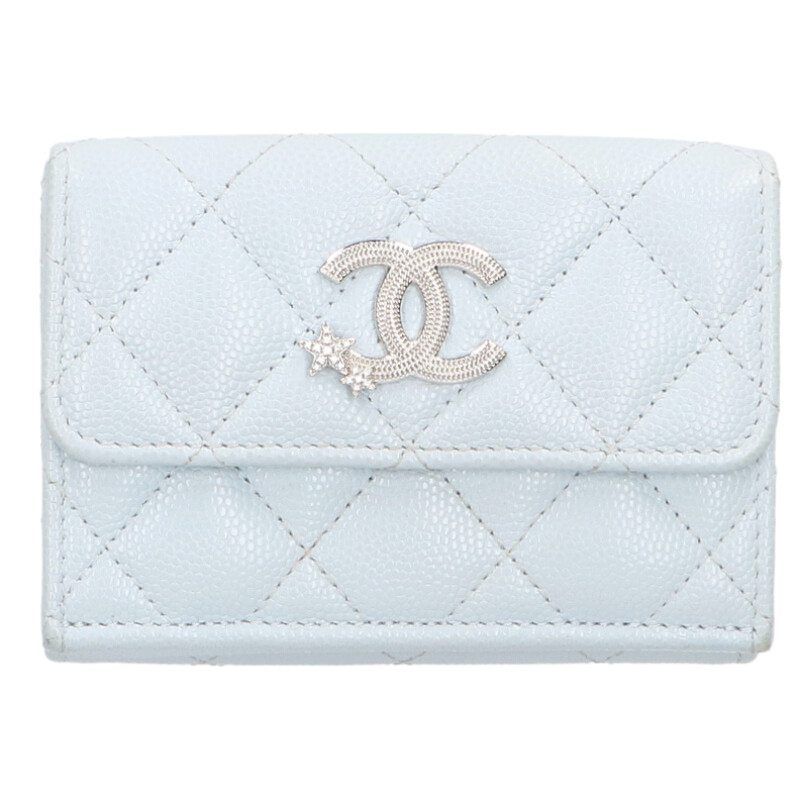 Chanel Quilted CC Logo Star Caviar Leather Trifold Wallet
