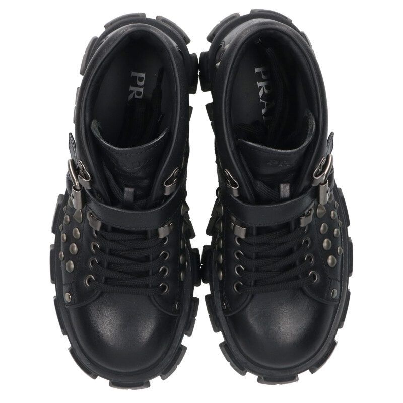 Prada Monolith Studded Leather Ankle Boots — view 4