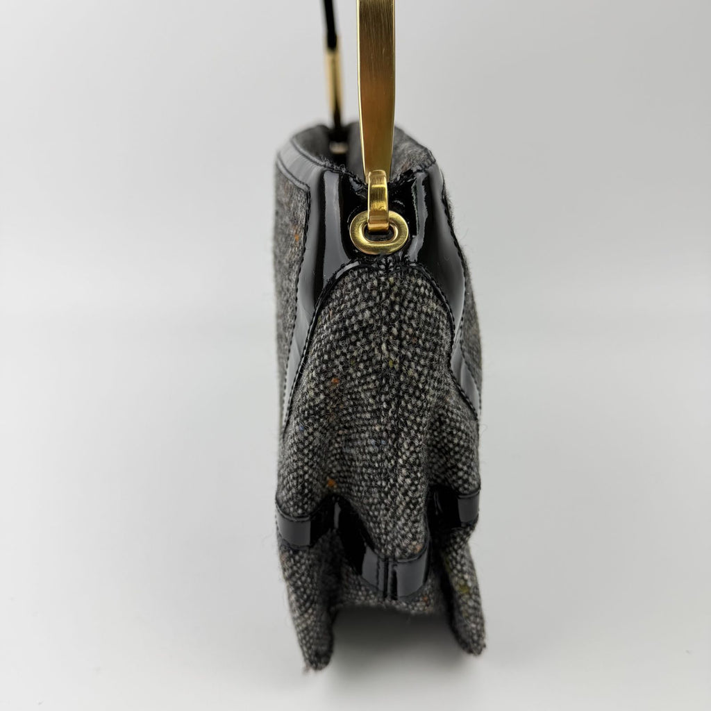 Bottega Veneta Intrecciato Style Stitch Shoulder Bag Tweed Patent Gray Black — view 6