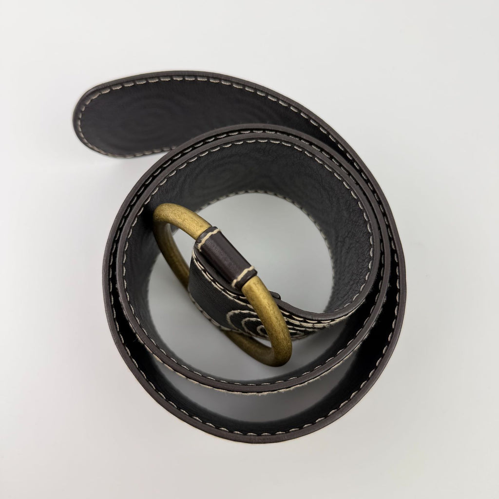 Celine Circle Buckle Spiral Pattern Leather Belt Brown Gold Vintage — view 8