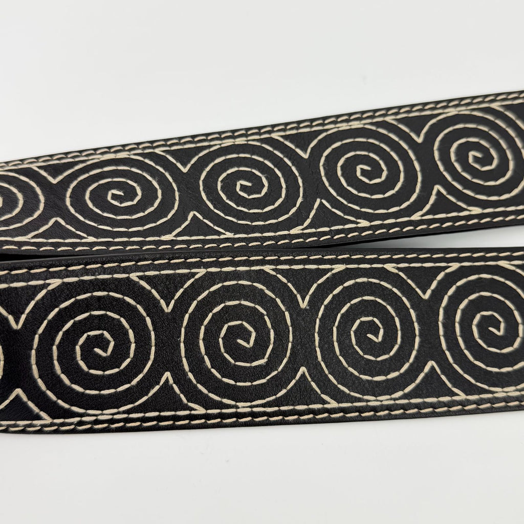 Celine Circle Buckle Spiral Pattern Leather Belt Brown Gold Vintage — view 5