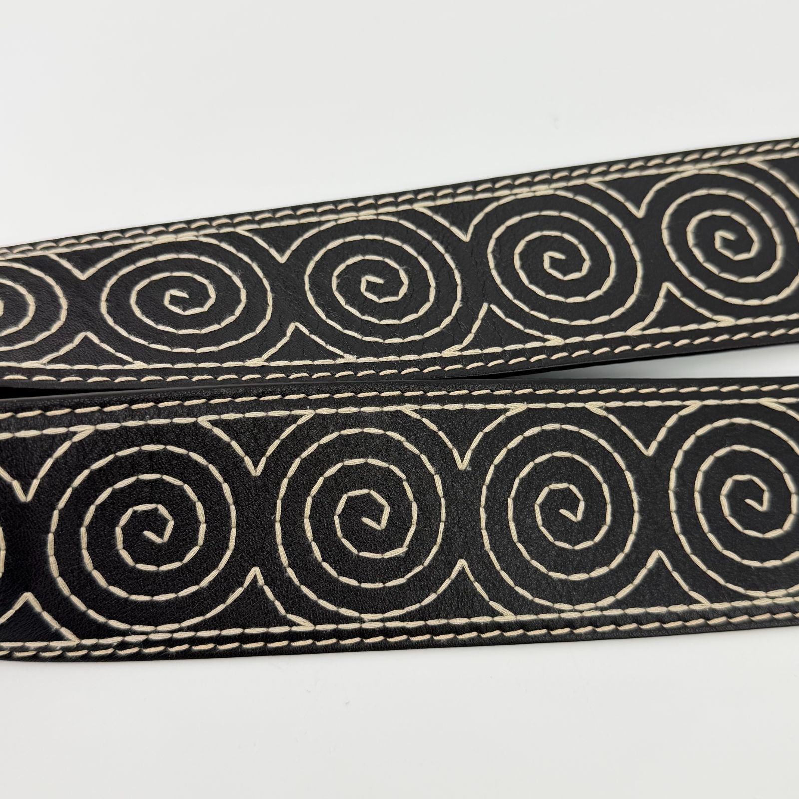 Celine Circle Buckle Spiral Pattern Leather Belt Brown Gold Vintage — view 5