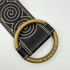 Celine Circle Buckle Spiral Pattern Leather Belt Brown Gold Vintage — view 2