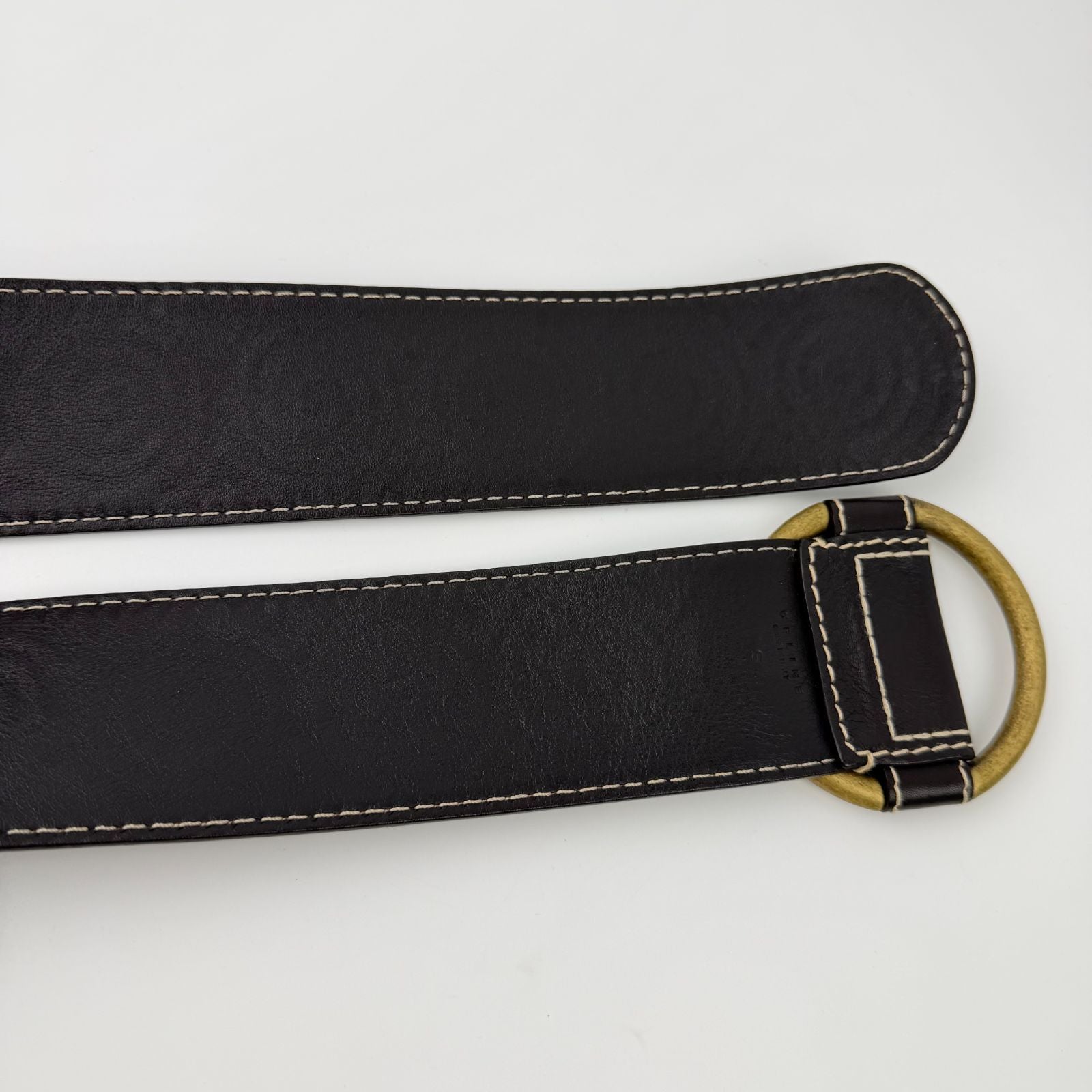 Celine Circle Buckle Spiral Pattern Leather Belt Brown Gold Vintage — view 6