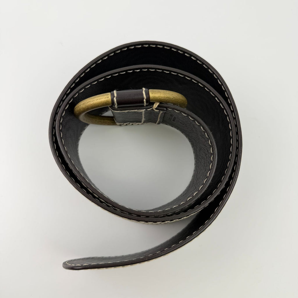 Celine Circle Buckle Spiral Pattern Leather Belt Brown Gold Vintage — view 9