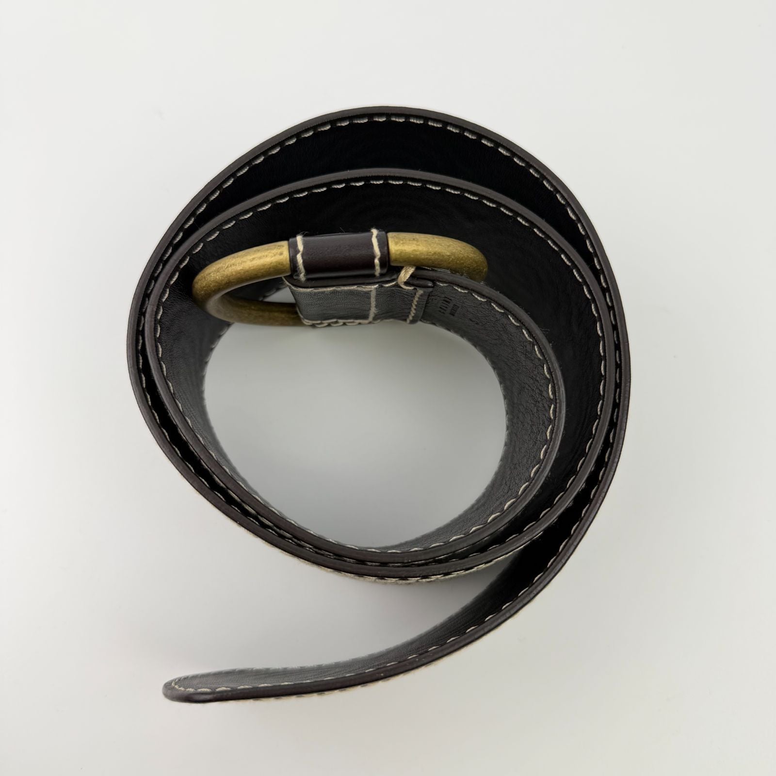 Celine Circle Buckle Spiral Pattern Leather Belt Brown Gold Vintage — view 9
