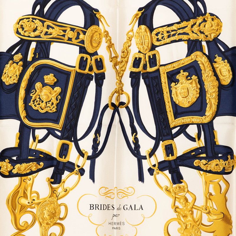 Hermes Carre 90 Brides de Gala Ceremonial Scarf Navy White Silk — view 2