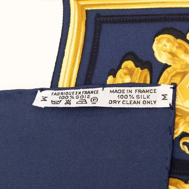 Hermes Carre 90 Brides de Gala Ceremonial Scarf Navy White Silk — view 7