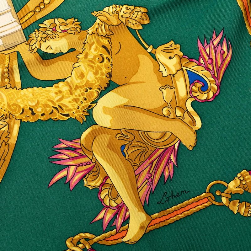 Hermes Carre 90 Hommage a Charles Garnier Loulou Scarf Green Multicolor Silk — view 7