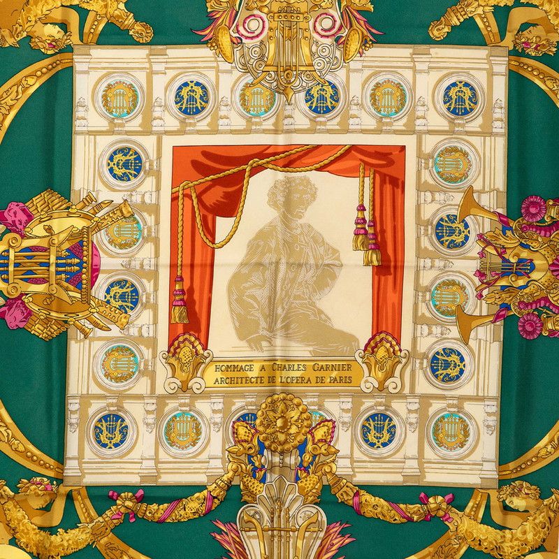 Hermes Carre 90 Hommage a Charles Garnier Loulou Scarf Green Multicolor Silk — view 2