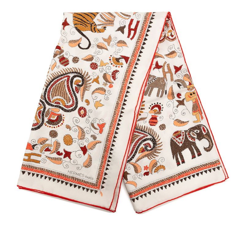 Hermes Carre 90 Kantha Scarf Oversized White Multicolor Silk — view 2