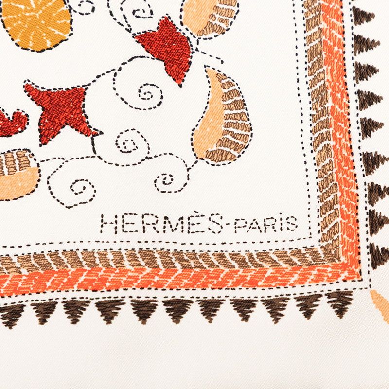 Hermes Carre 90 Kantha Scarf Oversized White Multicolor Silk — view 8