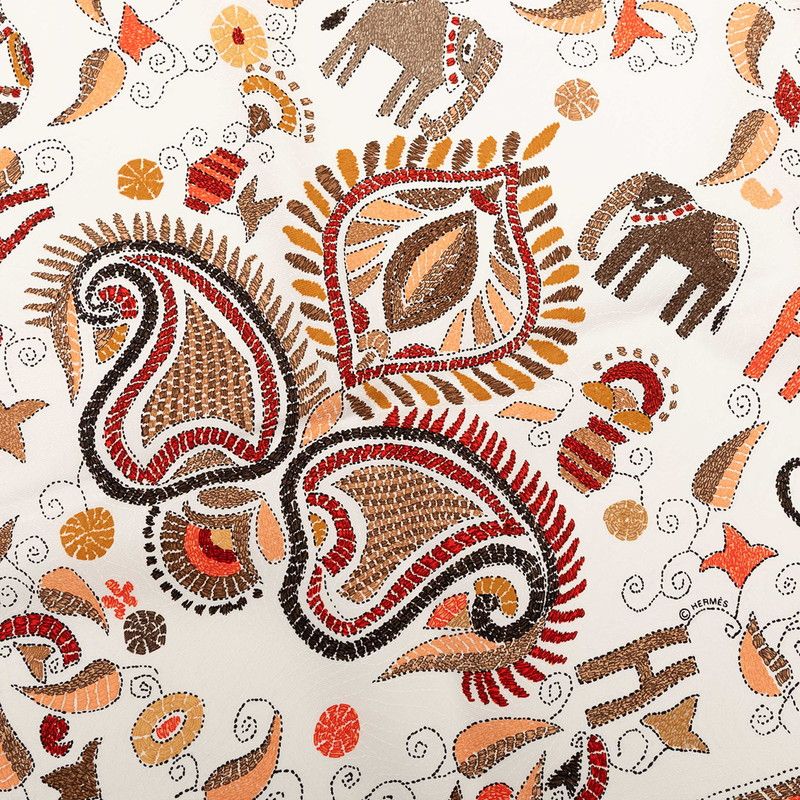 Hermes Carre 90 Kantha Scarf Oversized White Multicolor Silk — view 6