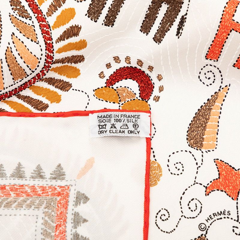 Hermes Carre 90 Kantha Scarf Oversized White Multicolor Silk — view 9