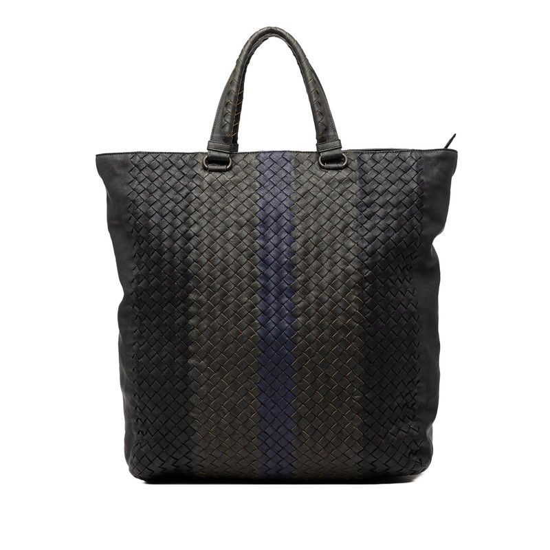Bottega Veneta Intrecciato Tote Black Khaki Navy Leather