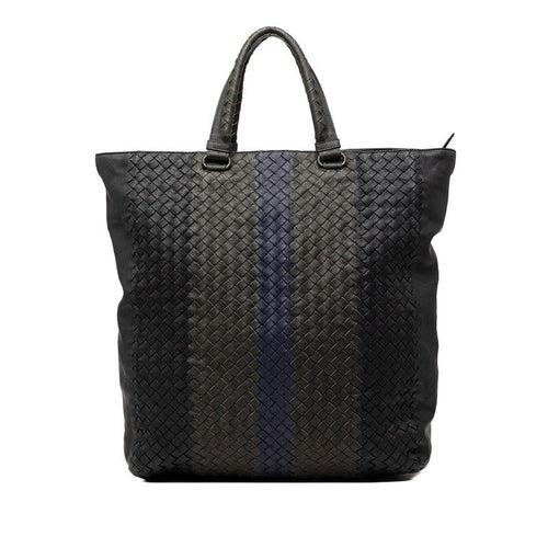Bottega Veneta Intrecciato Tote Black Khaki Navy Leather