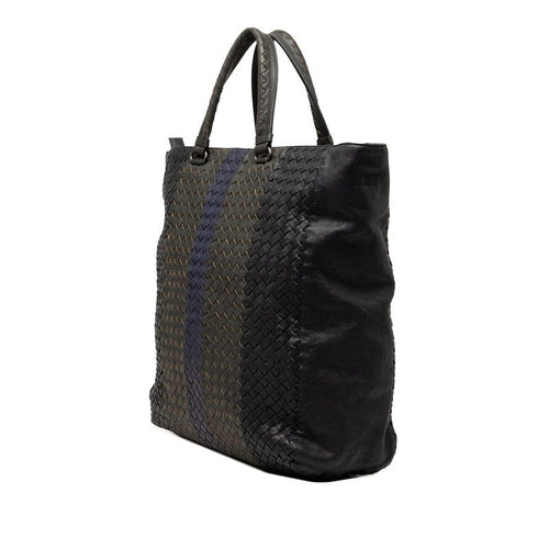 Bottega Veneta Intrecciato Tote Black Khaki Navy Leather — view 2