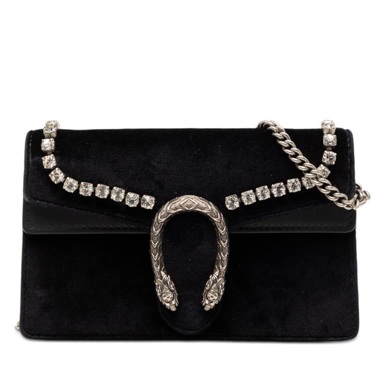 Gucci Dionysus Chain Shoulder Bag Black Velvet Leather Rhinestone