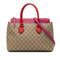 Gucci GG Supreme 2-Way Shoulder Bag Beige Pink Red Leather