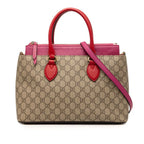 Gucci GG Supreme 2-Way Shoulder Bag Beige Pink Red Leather