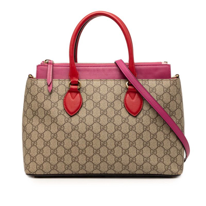 Gucci GG Supreme 2-Way Shoulder Bag Beige Pink Red Leather