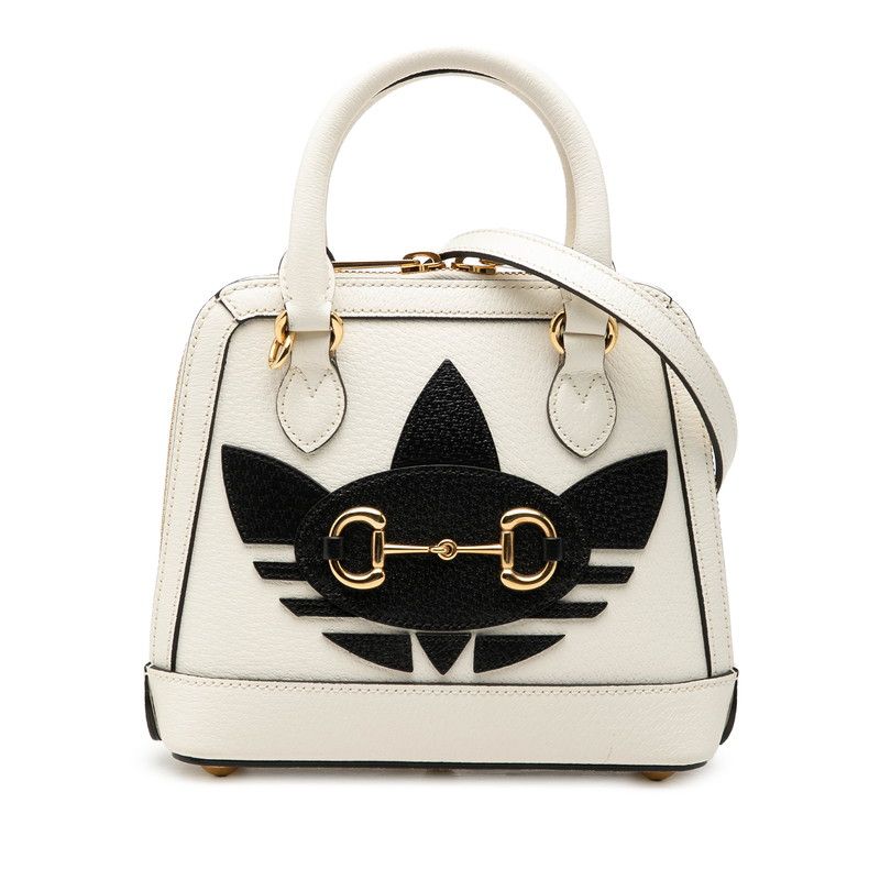 Gucci Adidas Horsebit 2-Way Shoulder Bag White Black Leather