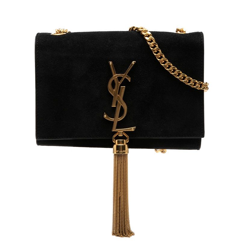 Saint Laurent YSL Logo Classic Kate Crossbody Chain Shoulder Bag Black Suede